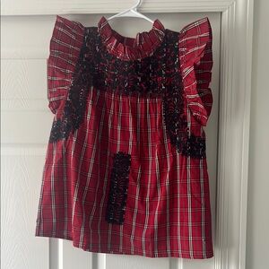 J. Marie Red Plaid Top with Ruffle Sleeves